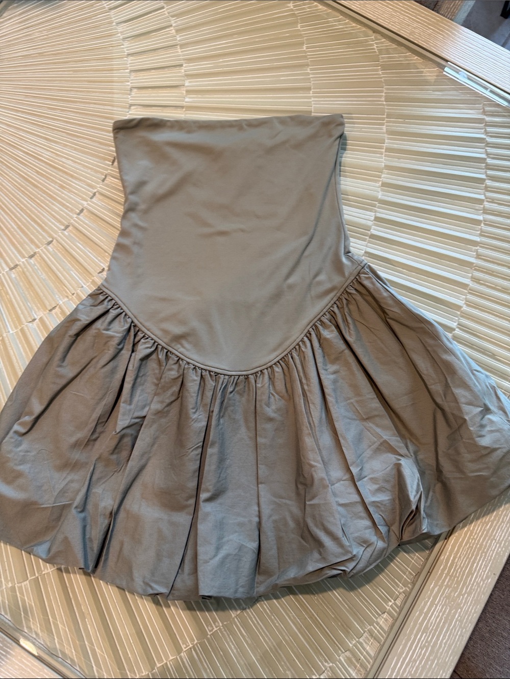 Strapless Green - Gray Bubble Hem Dress